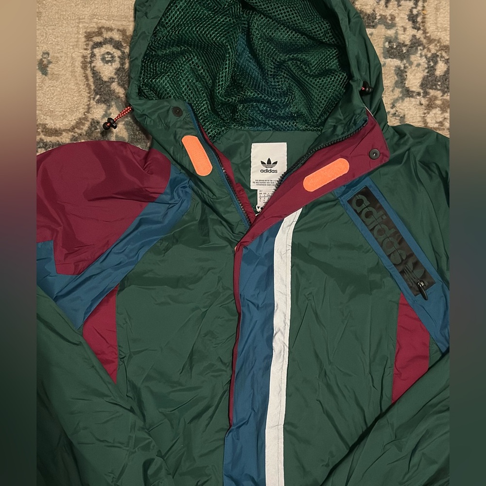 Adidas Green and Blue Windbreaker with Hood - Picture 2 of 6